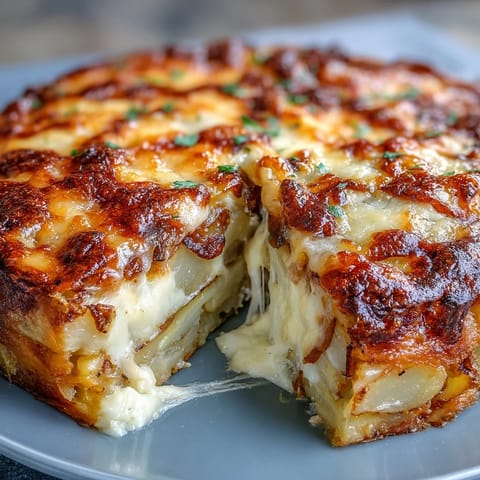 Slices of homemade Cheese and Potato Pie served hot alongside a fresh green salad. 