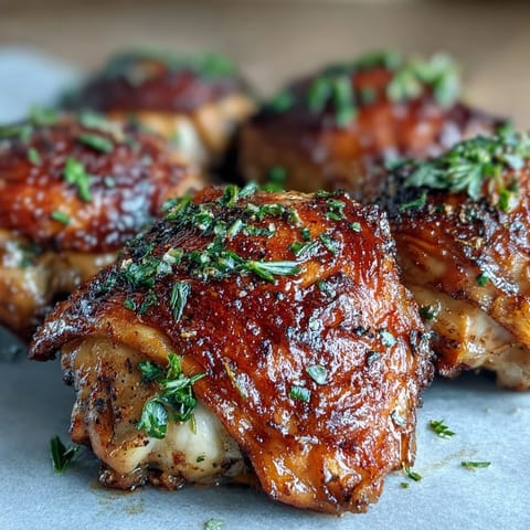 A smoky spice blend coats these juicy, oven-baked chicken thighs, served with parsley garnish for a rustic dinner.  