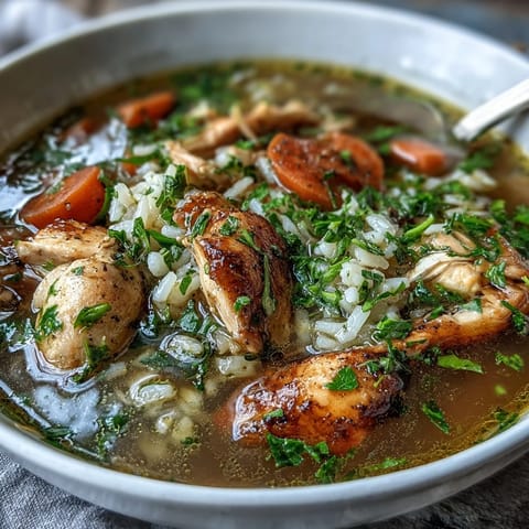 Easy Chicken Run One-Pot Chicken and Rice Soup with tender chicken, hearty rice, and fresh vegetables simmering in a savory broth.