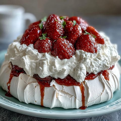 Strawberry Pavlova with Cream