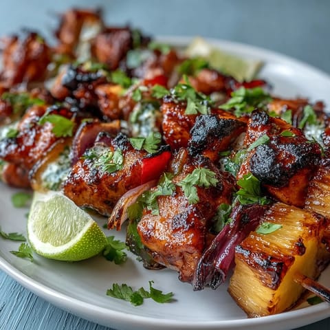 Sweet and smoky Grilled Pineapple Chicken Skewers, perfect for summer barbecues and tropical flavor lovers.