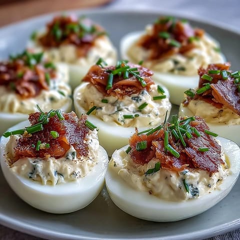 Smoked Salmon Deviled Eggs with Everything Seasoning: Creamy yolk filling topped with flaky smoked salmon and crunchy everything bagel spice.