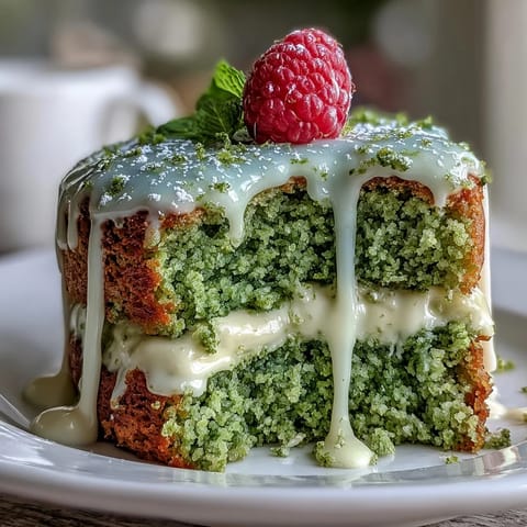Vibrant mini matcha birthday cake with creamy vanilla frosting, ready for brunch.