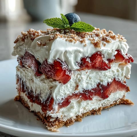 Delicious no-bake icebox cake with creamy layers and vibrant, fresh strawberries ready.