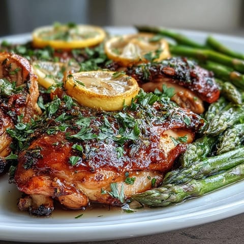 Tender, juicy chicken with bright lemon and perfectly cooked asparagus in a sheet pan meal.