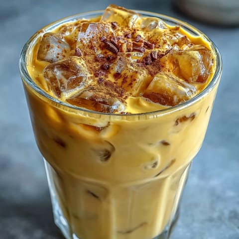 Vibrant Turmeric Golden Milk Iced Latte, a cool, spiced beverage perfect for a quick treat.