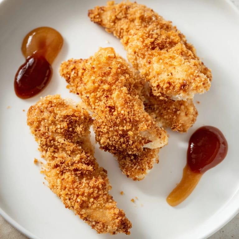 Freshly fried Chicken Tenders, glistening and perfectly breaded, a delicious and easy American recipe.