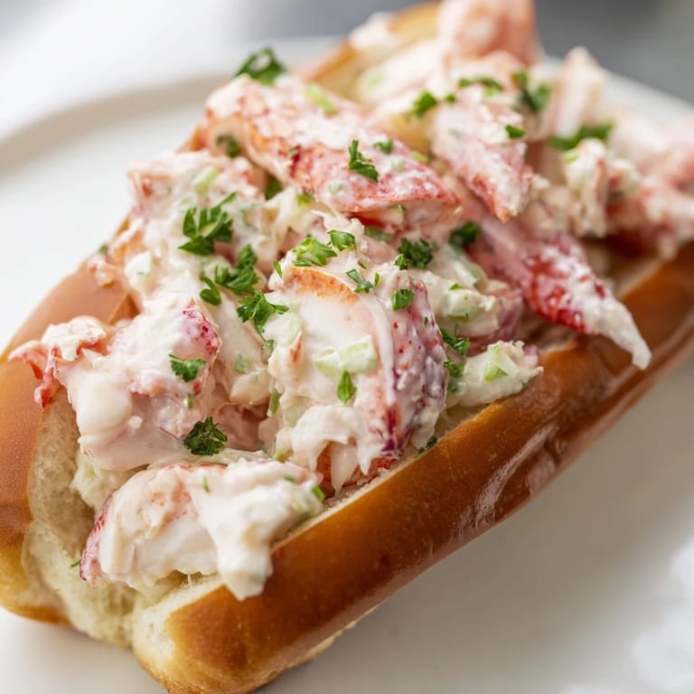 Buttery toasted roll filled with fresh, tender New England Lobster Roll, a coastal classic.