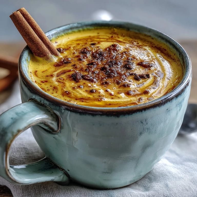 Steaming Turmeric and Ginger Golden Milk in a cozy setting, garnished with a cinnamon stick and a swirl of honey.
