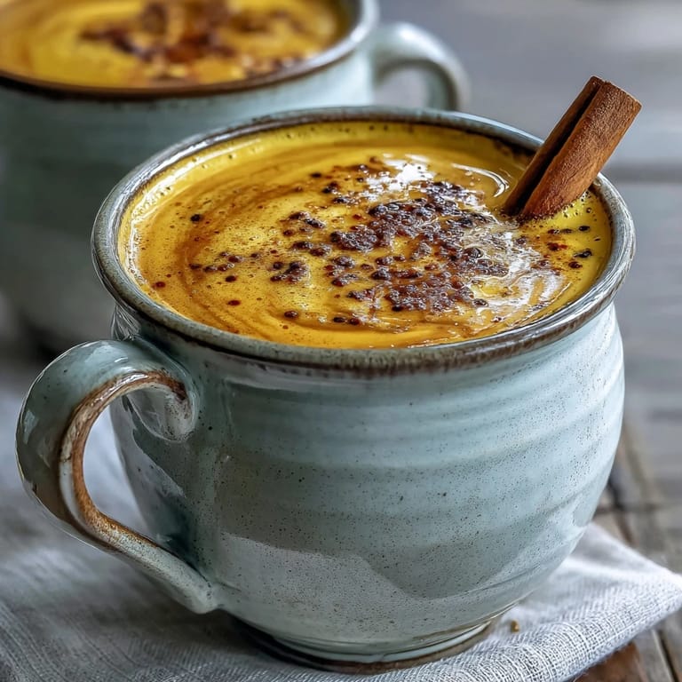 Freshly prepared Turmeric and Ginger Golden Milk in a clear glass mug showcases a vibrant yellow hue and aromatic spices.