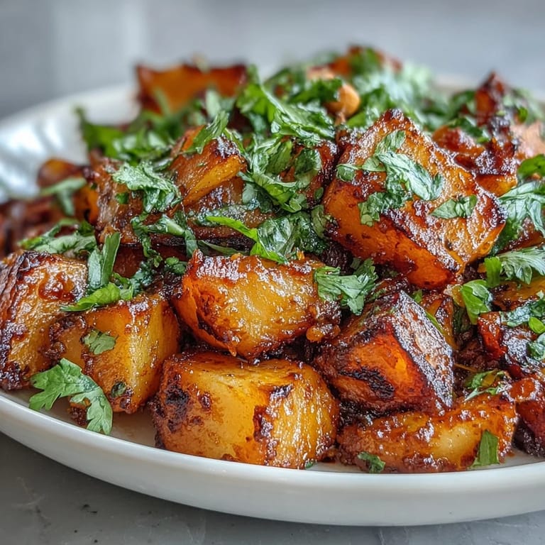 Serving suggestion of Curried Celeriac with fresh cilantro and toasted cashews over fluffy white rice.