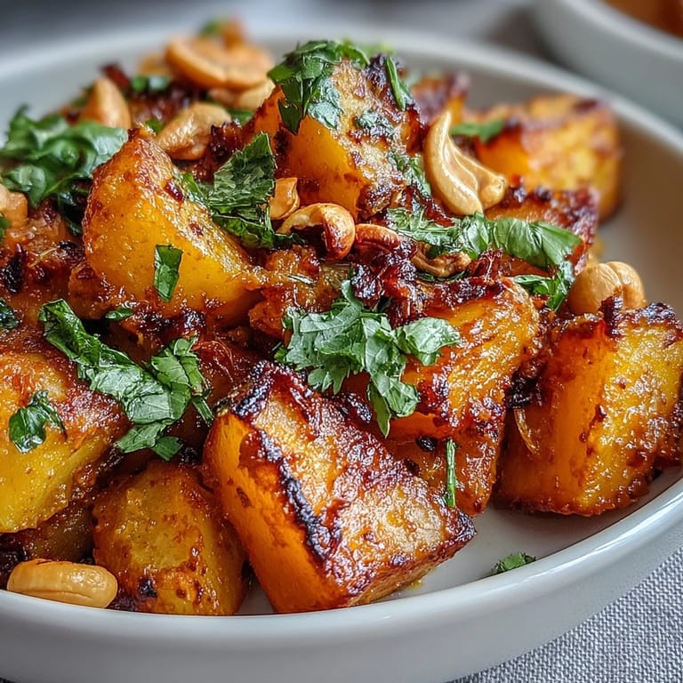 Vibrant vegetarian Curried Celeriac simmering in a skillet, garnished with lime wedges and a sprinkle of chili flakes.