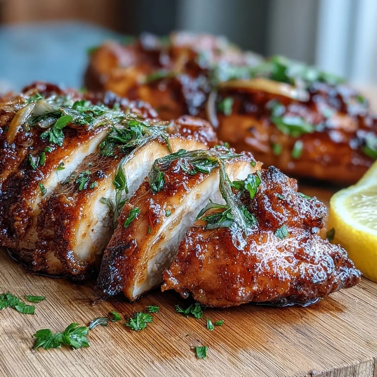 Juicy oven baked chicken breast with a savory spice rub, ready for a weeknight dinner plate.