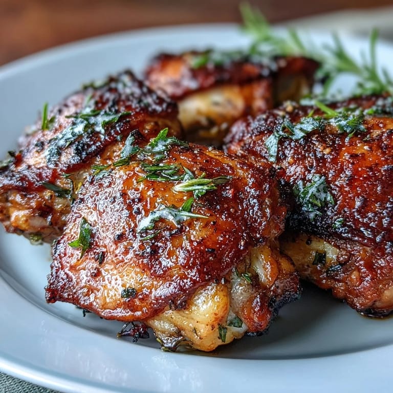 Perfectly baked bone-in chicken thighs with crisp skin, served hot from the oven with lemon and herbs.