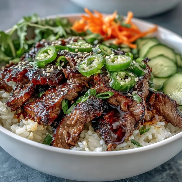Vibrant Korean Beef Power Bowl ingredients prepped in bowls: marinated beef, crisp veggies, and spicy mayo sauce for assembly.