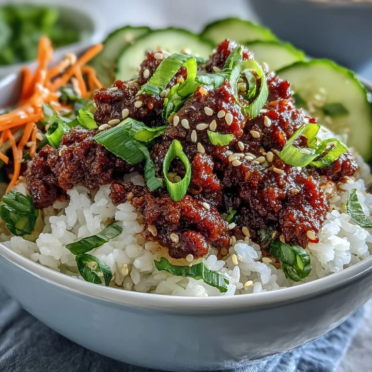 Sizzling skillet of Easy Korean Beef Bowl with tender vegetables and sesame seeds, ready to be enjoyed with cauliflower rice or kimchi.