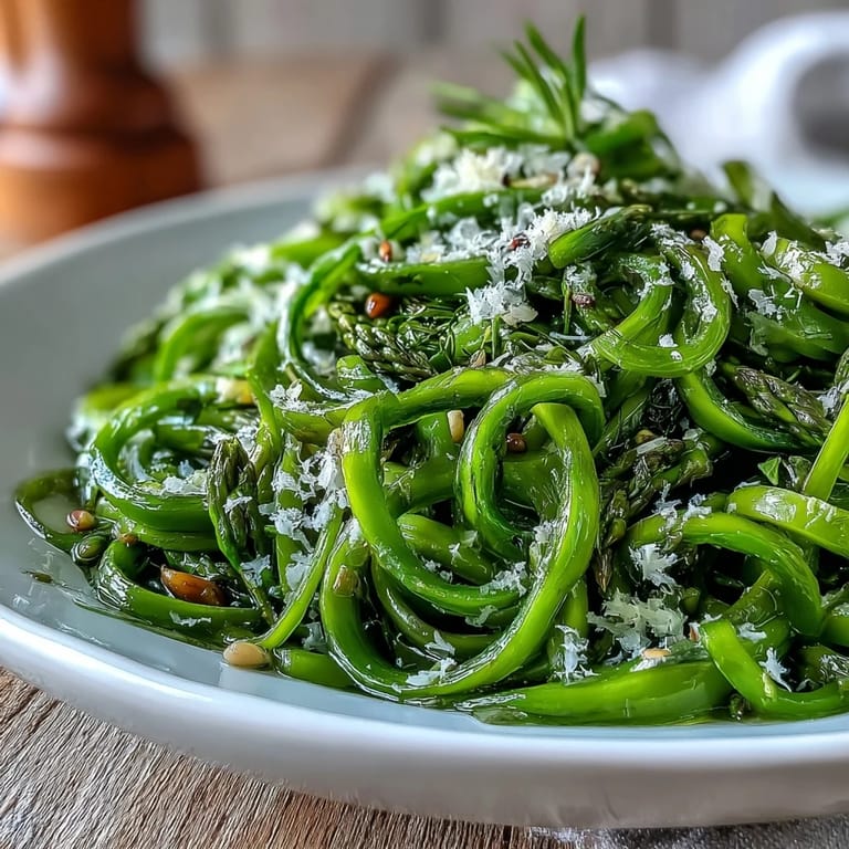 Vibrant shaved asparagus with lemon and Parmesan, a refreshing gluten-free salad featuring crisp greens and tangy citrus notes.