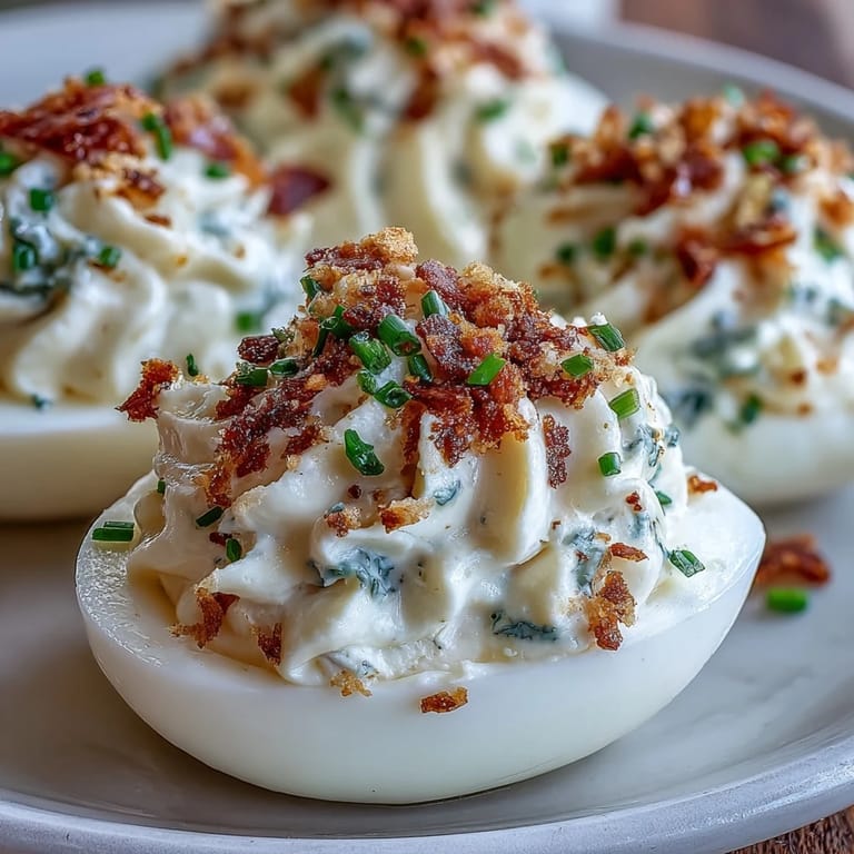 Creamy Everything Bagel Deviled Eggs, a savory app perfect for any brunch.
