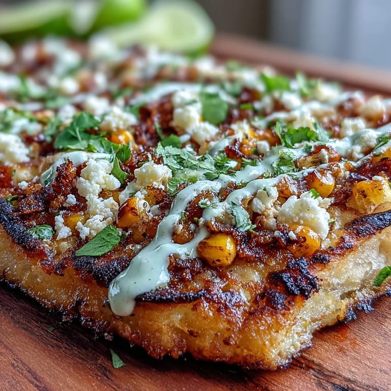 Delicious Cinco de Mayo flatbread overflowing with vibrant corn and creamy toppings.
