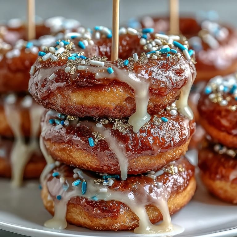 A stunning Graduation Party Donut Tower, hand-decorated with fun sprinkles for celebrating.
