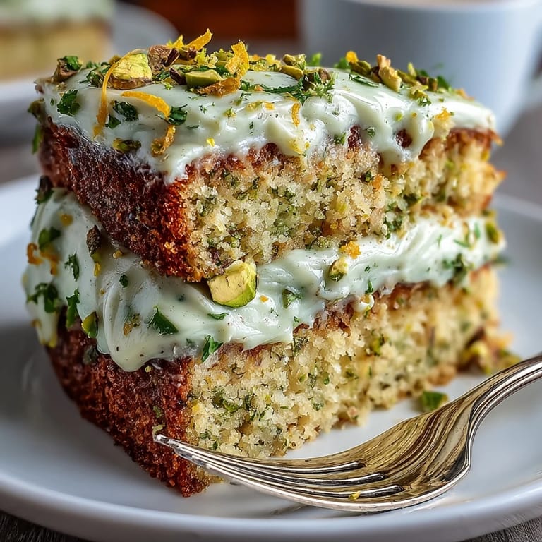 A festive and moist lemon pistachio cake, perfect for any celebration.