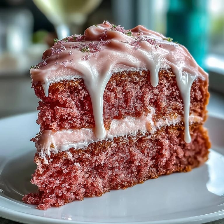 Elegant pink Rosé Velvet Cake, adorned with creamy frosting and shimmering gold accents.