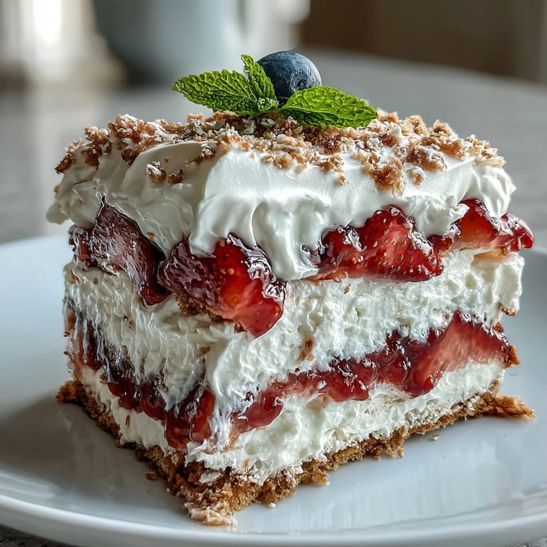 Delicious no-bake icebox cake with creamy layers and vibrant, fresh strawberries ready.