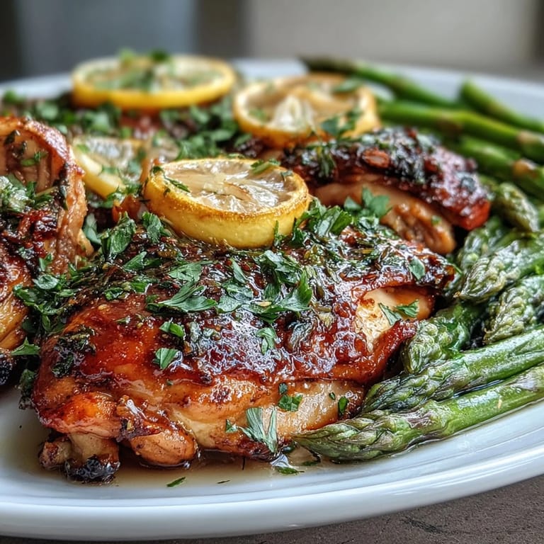 Tender, juicy chicken with bright lemon and perfectly cooked asparagus in a sheet pan meal.