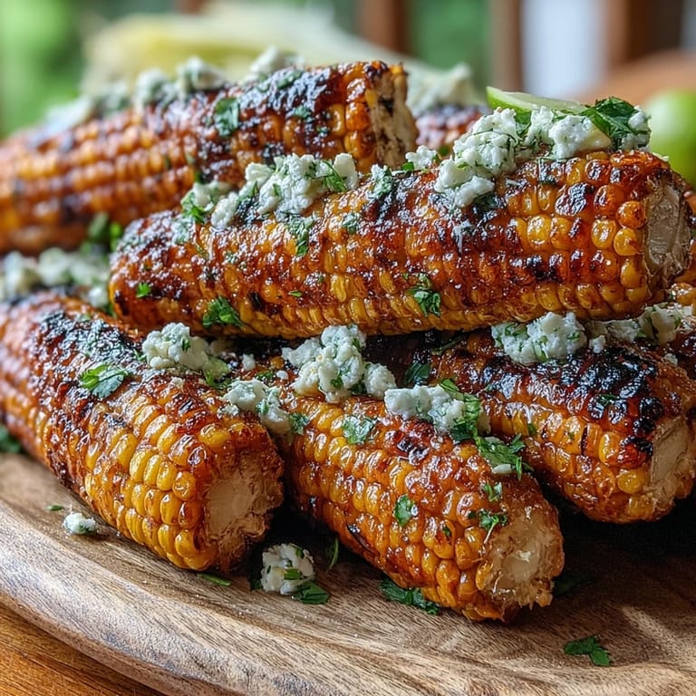 Caramelized grilled corn ribs glistening with fresh chili lime butter, a delightful American classic.