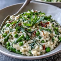 Creamy Spring Pea and Mint Risotto with Parmesan, a vibrant vegetarian main dish perfect for dinner parties.