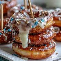 Picture of festive Graduation Party Donut Tower glistening with colorful sprinkles.