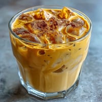 Creamy Turmeric Golden Milk Iced Latte chilled, garnished with cinnamon for refreshment.